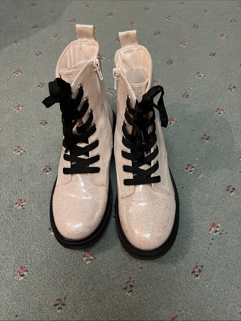 Glitter Lace-Up Combat Boots - White